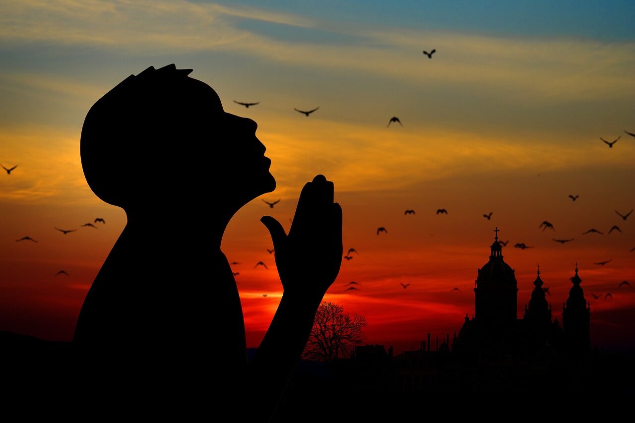 religion, faith, pray, nature, man, church, sunrise, christianity, god, chapel, christian, bird, catholic, evangelical, morning light